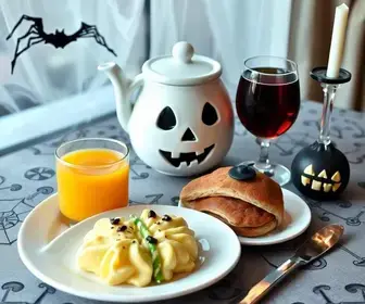 café da manhã de Halloween no eSuites Recreio